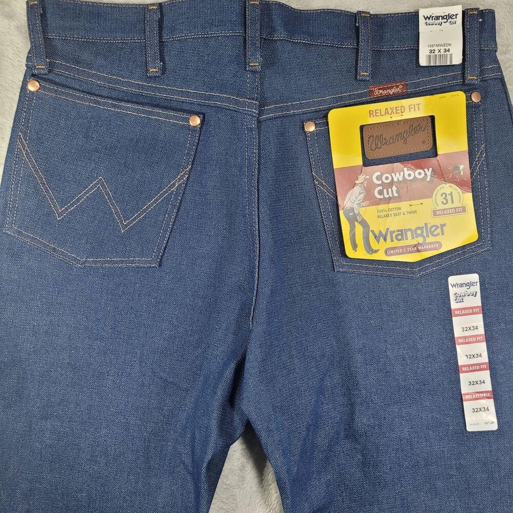 Wrangler Cowboy Cut Jeans Mens 32x34 Blue Relaxed Straight Raw Denim 1031MWZDN